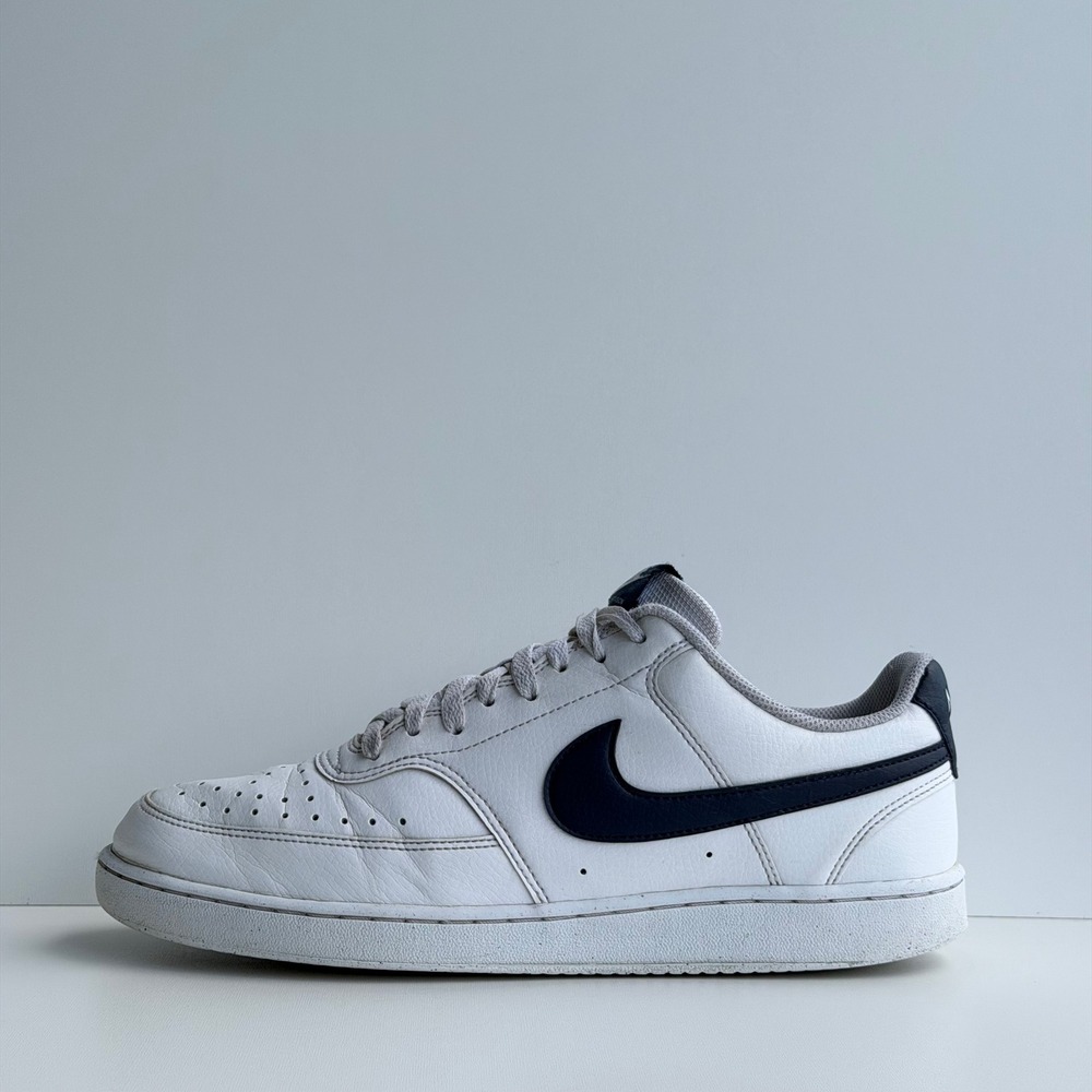 Nike Court Vision Low Mens 10 White Navy Leather Retro Basketball Shoes Y2K - Picture 3 of 9